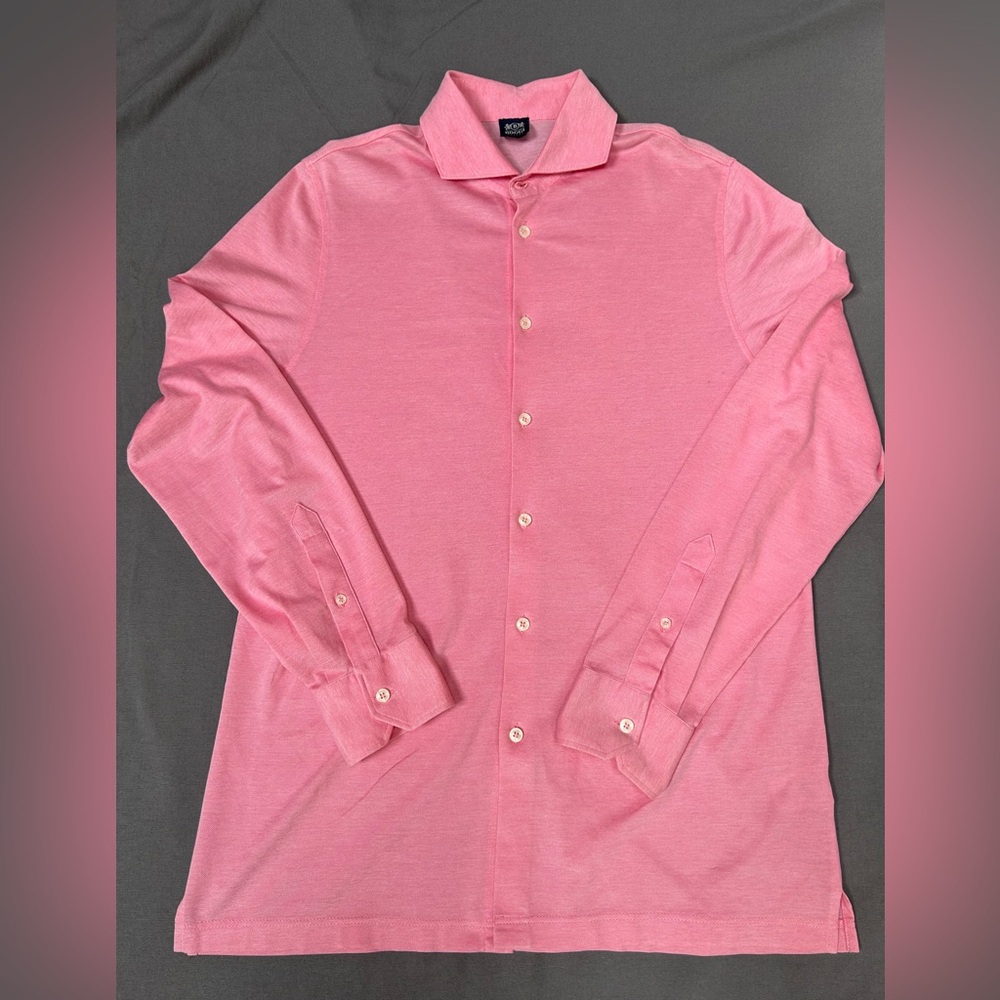 Boggi Milano Pink Filo di Scozia 100% Cotton Knit Button Front Polo Men’s Large - Picture 2 of 8